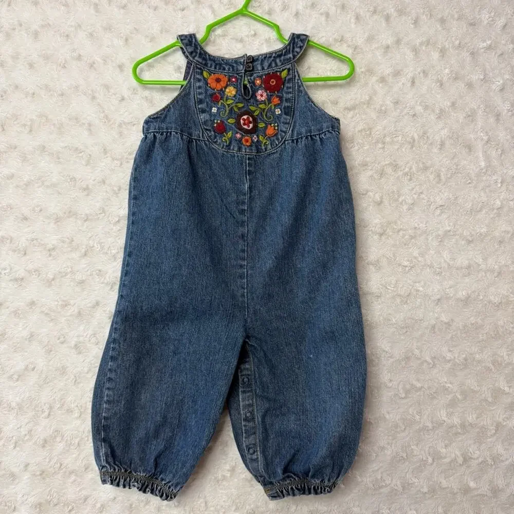 Gymboree Harvest Leaves embroidered denim overalls 2006 Size 12-18 months